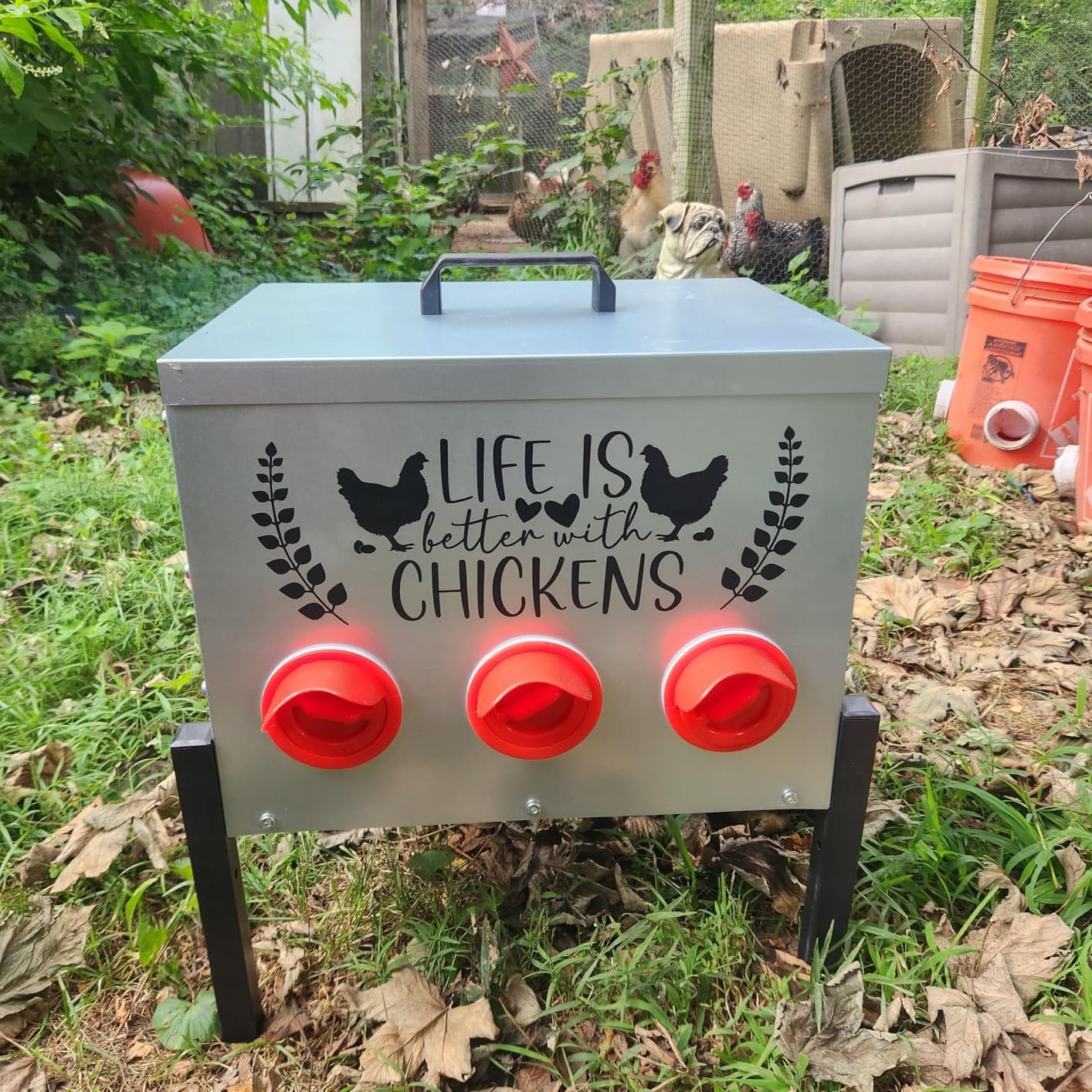 Tgeyd 50LB Large Automatic Chicken Feeder – 8 Feeding Ports, No-Waste Poultry Feeder, with Adjustable Legs & Locking Lid customer photo 1