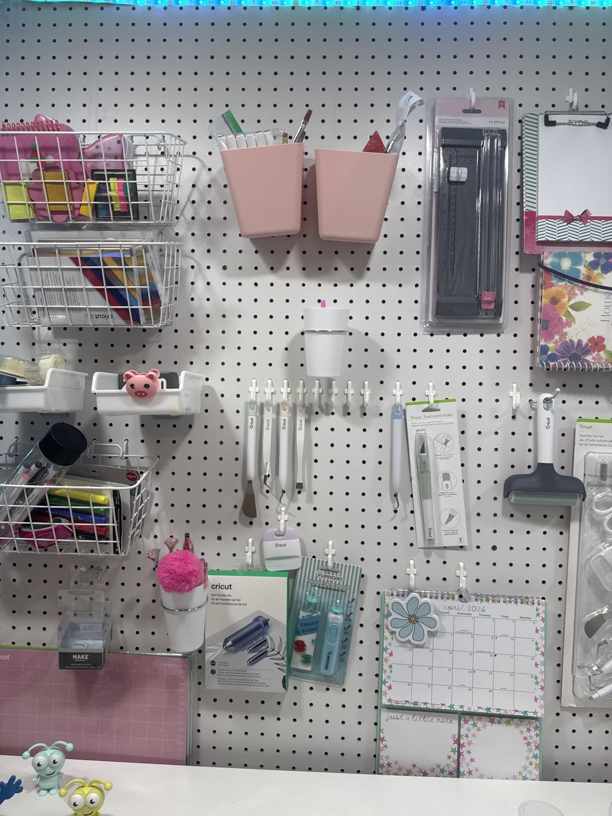 Pegboard Organizer Set 42Pack Peg Board Baskets Hooks Bins Cups(White Pink) customer photo 2