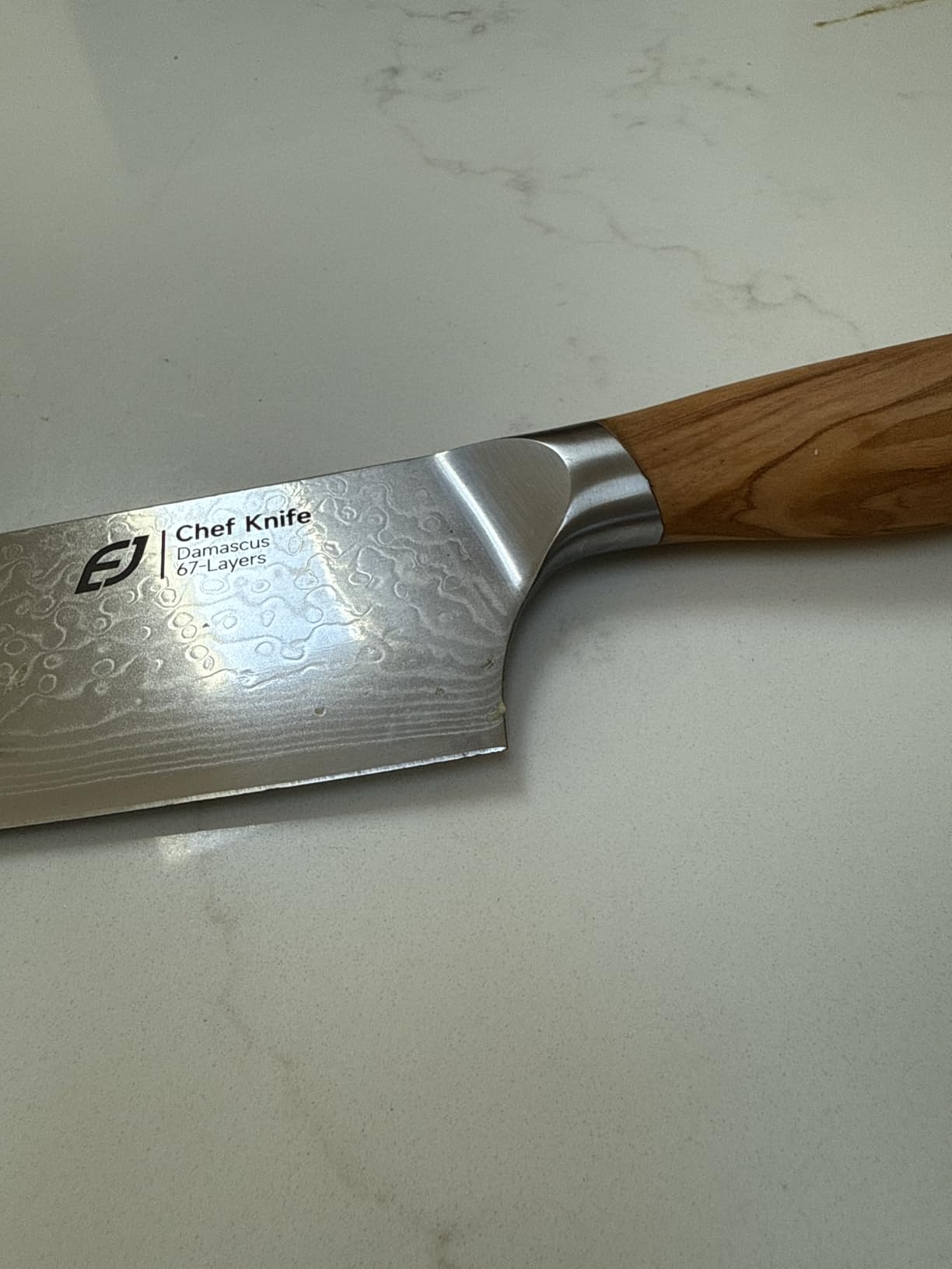 Emojoy 8-Inch Damascus Chef Knife, 67-Layer Japan Steel, Olive Wood Handle customer photo 1