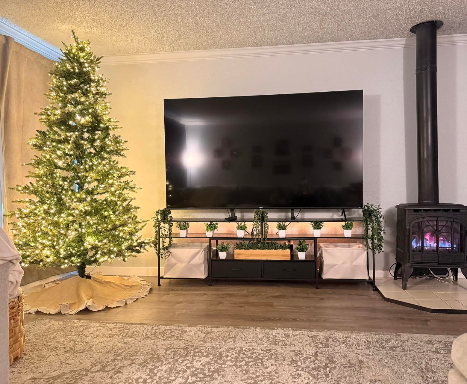 Huuger 71 Inch LED TV Stand with Power Outlets for 75 80 Inch TV customer photo 1