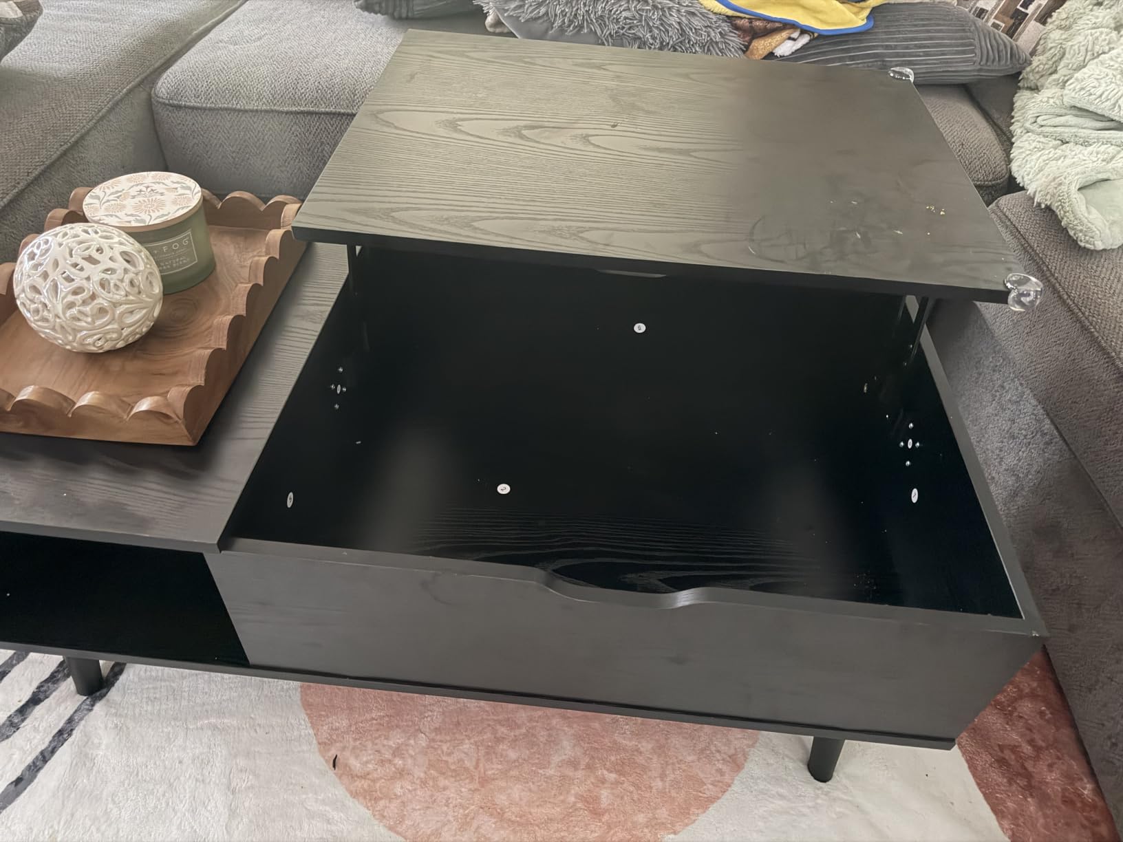 OLIXIS Wooden Coffee Table, Lift Top Coffee Table with Large Hidden Compartment and Ample Storage Shelf, Lift Tabletop Dining Table for Living Room, Home Small Space, Rustic customer photo 1