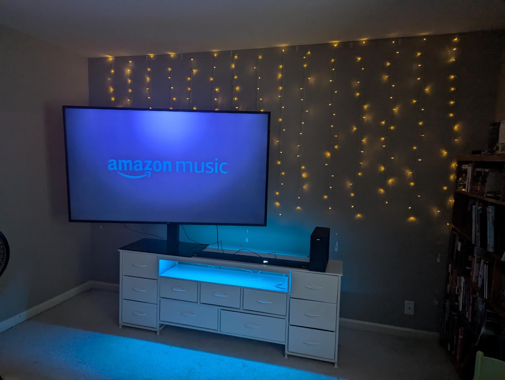 Huuger 70 Inch TV Stand for 75, 80 Inch TV, 11 Drawer Long Dresser with Power Outlets and LED Lights, Entertainment Center with Storage, Black Dresser with PU Leather Surface customer photo 1