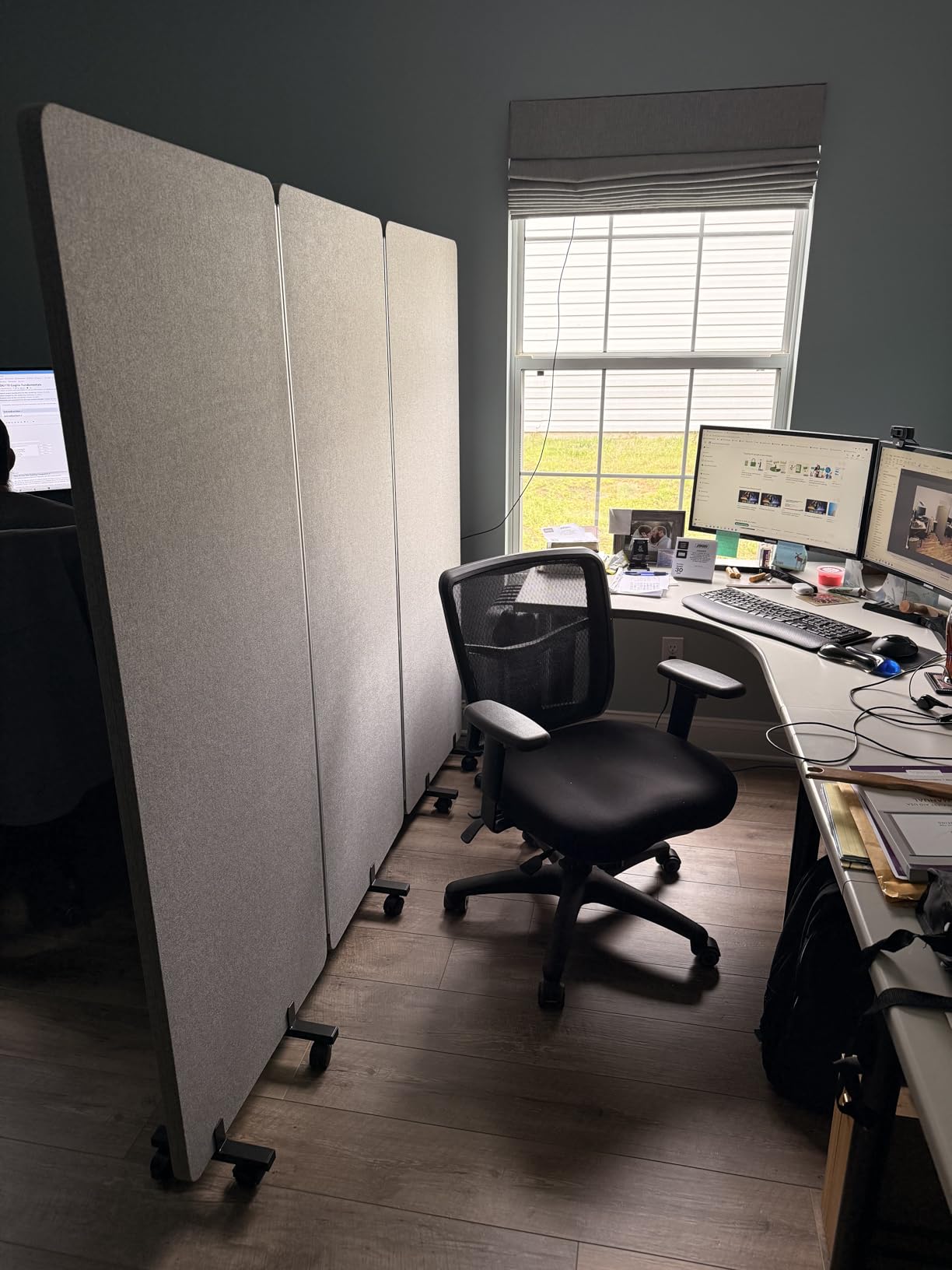 3 Panel Foldable Office Partitions, Mobile Cubicle Wall with Wheels | 71 x 66 Inch Noise Cancelling & Sound Proof Room Dividers Partition Wall, Aluminum Frame Gray customer photo 2