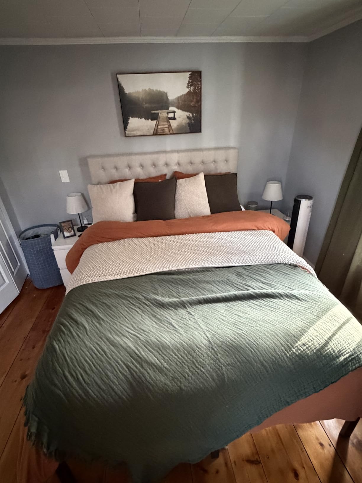 Kingfun Upholstered Queen Headboard Only, Premium Linen Button Tufted Headboards, Adjustable Solid Wood Head Board, Padded Headboard with Solid Wood Legs in Bedroom (Beige) customer photo 2