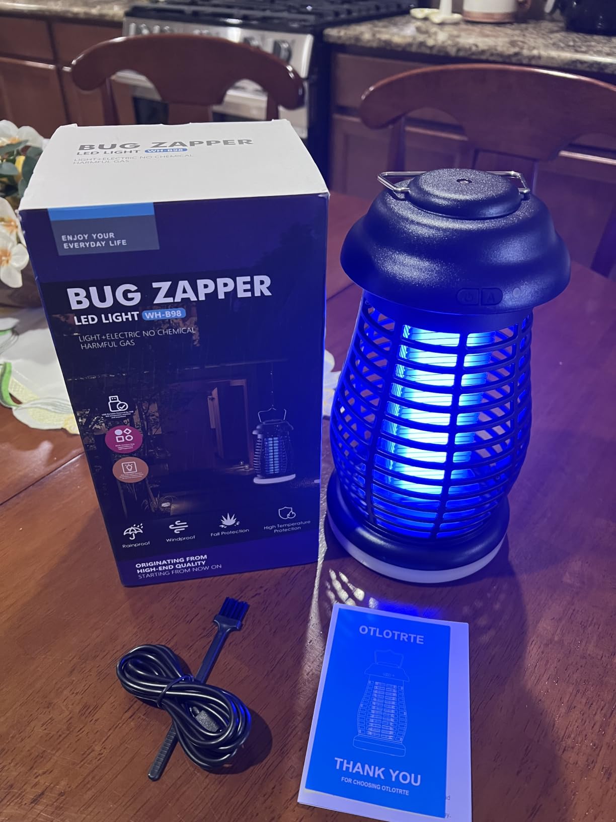 Bug Zapper Outdoor & Indoor,Cordless Portable Mosquito Zapper with Rechargeable 4800mAh Battery & Auto On/Off,Mosquito Repellent Outdoor Patio,Electric Fly Trap for Camping,Kitchen,Backyard,Patio customer photo 2