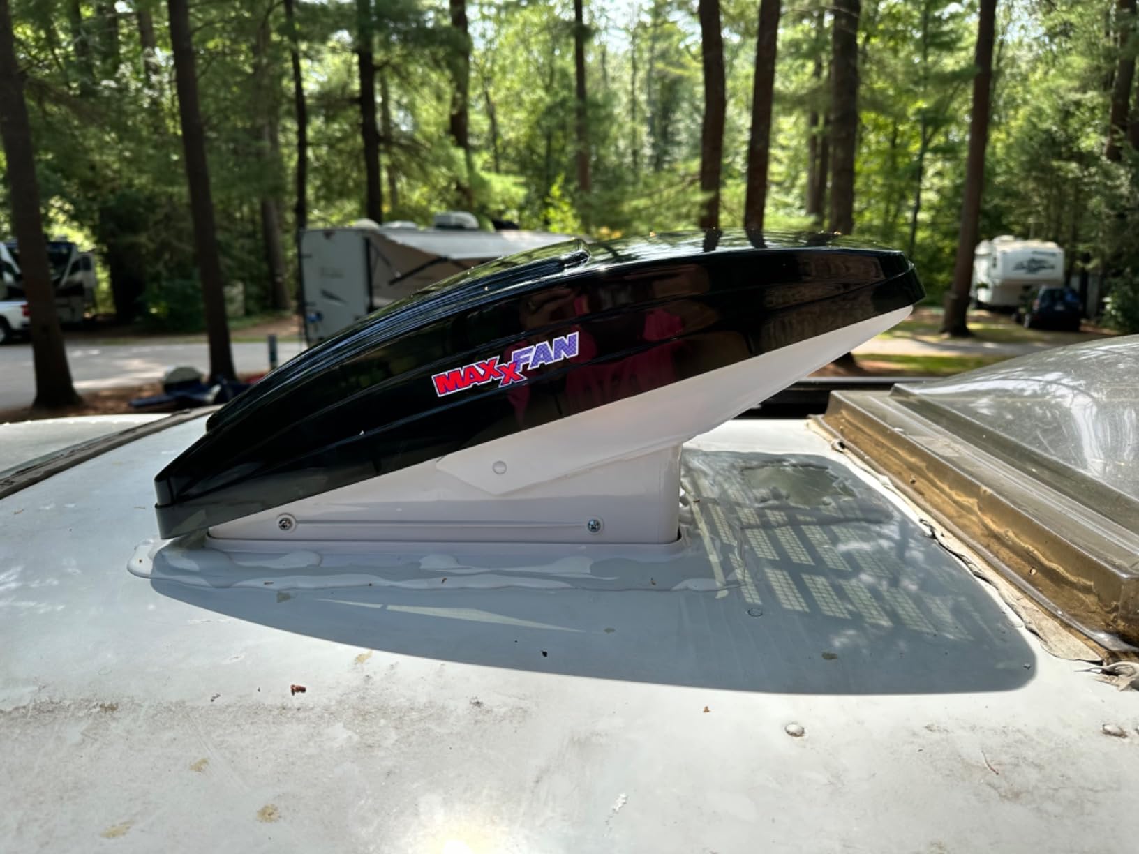 MAXXAIR Maxxfan Deluxe Vent, Fan and Vent Cover All in One - Powerful 10-Speed Reversible Fan with Thermostat, Built-in Rain Cover, Remote Control, Intake & Exhaust Fan, Smoke (00-07500K) customer photo 2