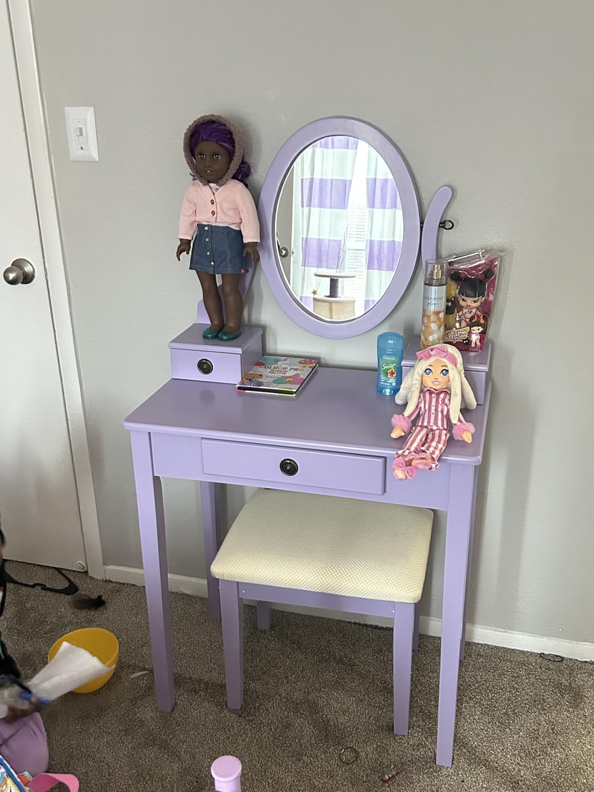 Roundhill Furniture Moniys Wood Makeup Vanity Table and Stool Set, Blue customer photo 1