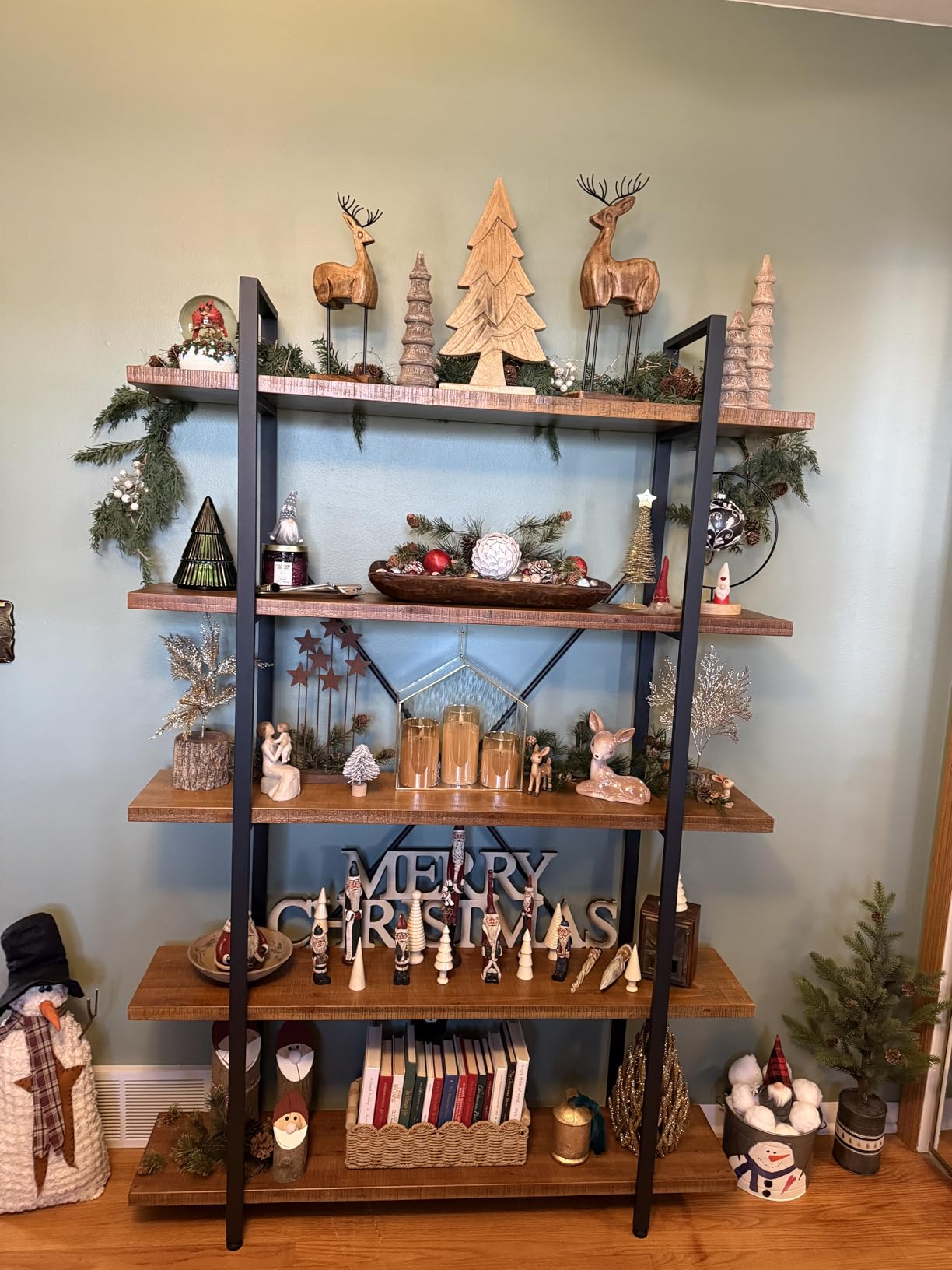 HSH 5 Tier Industrial Solid Wood Bookshelf, Distressed Brown customer photo 2