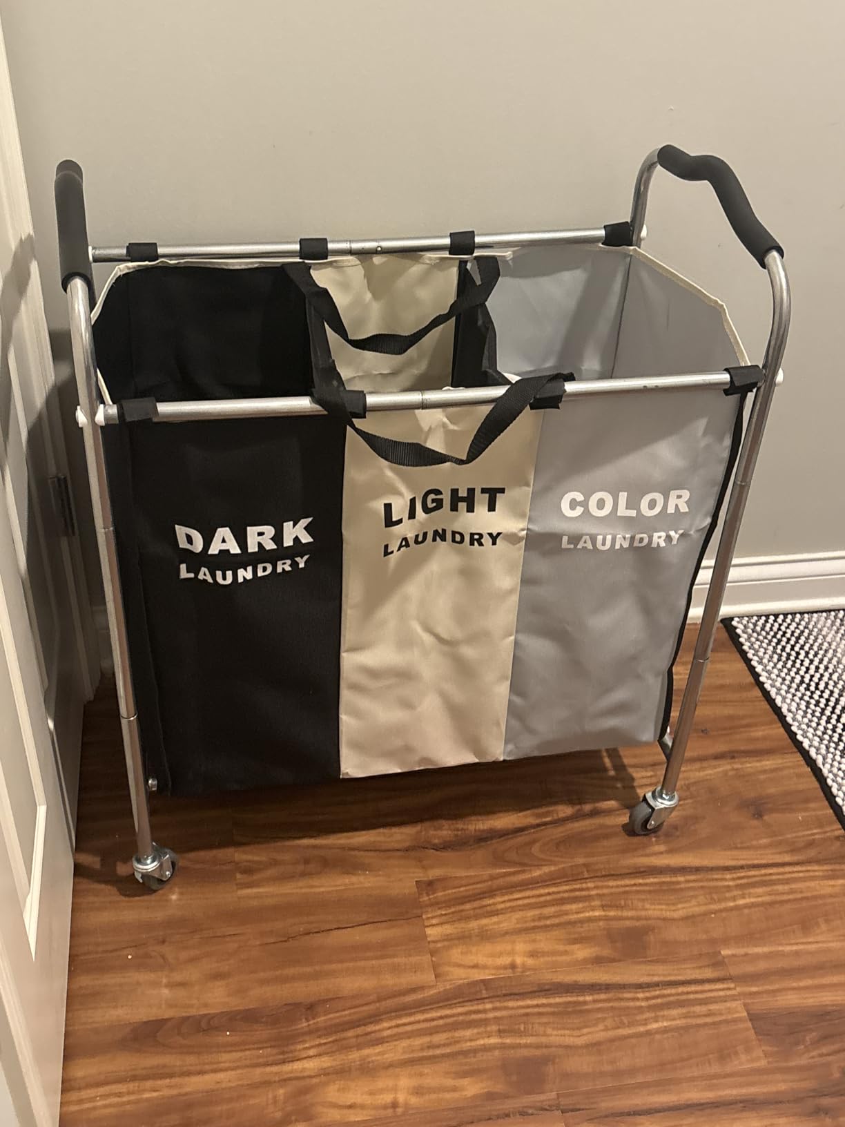 Laundry Basket with Wheels, 240l Laundry Hamper with 3 Section Laundry Bag for Dirty Clothes, Dorm Room Essentials, Towel Organization & Toys Storage Laundry Cart in Laundry Room Organization customer photo 1
