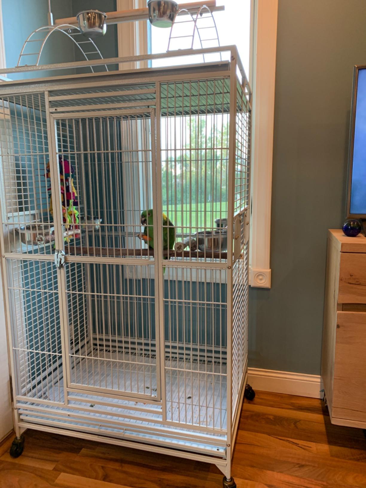 X-Large Castle Play Perch Stand Top Parrot Sturdy Wrought Iron Cage 32
