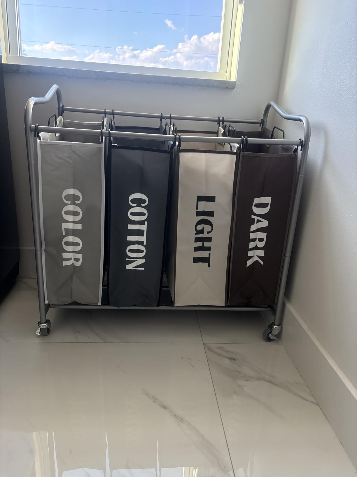 Simple Houseware 4-Bag Heavy Duty Laundry Sorter Rolling Cart, Dark Grey customer photo 1
