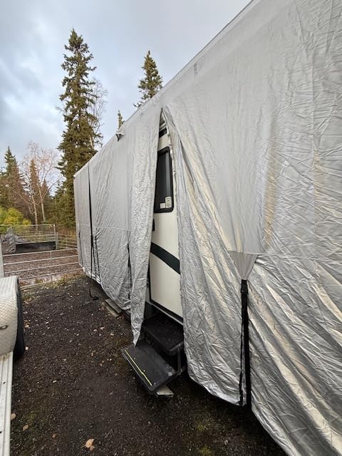 FRUNO Oxford Fabric Travel Trailer Cover RV Cover 27'-30' Waterproof Rip-Resistant Anti-UV Camper Cover for Winter Snow with Jack Cover 4 Tire Covers and Gutter Covers customer photo 2