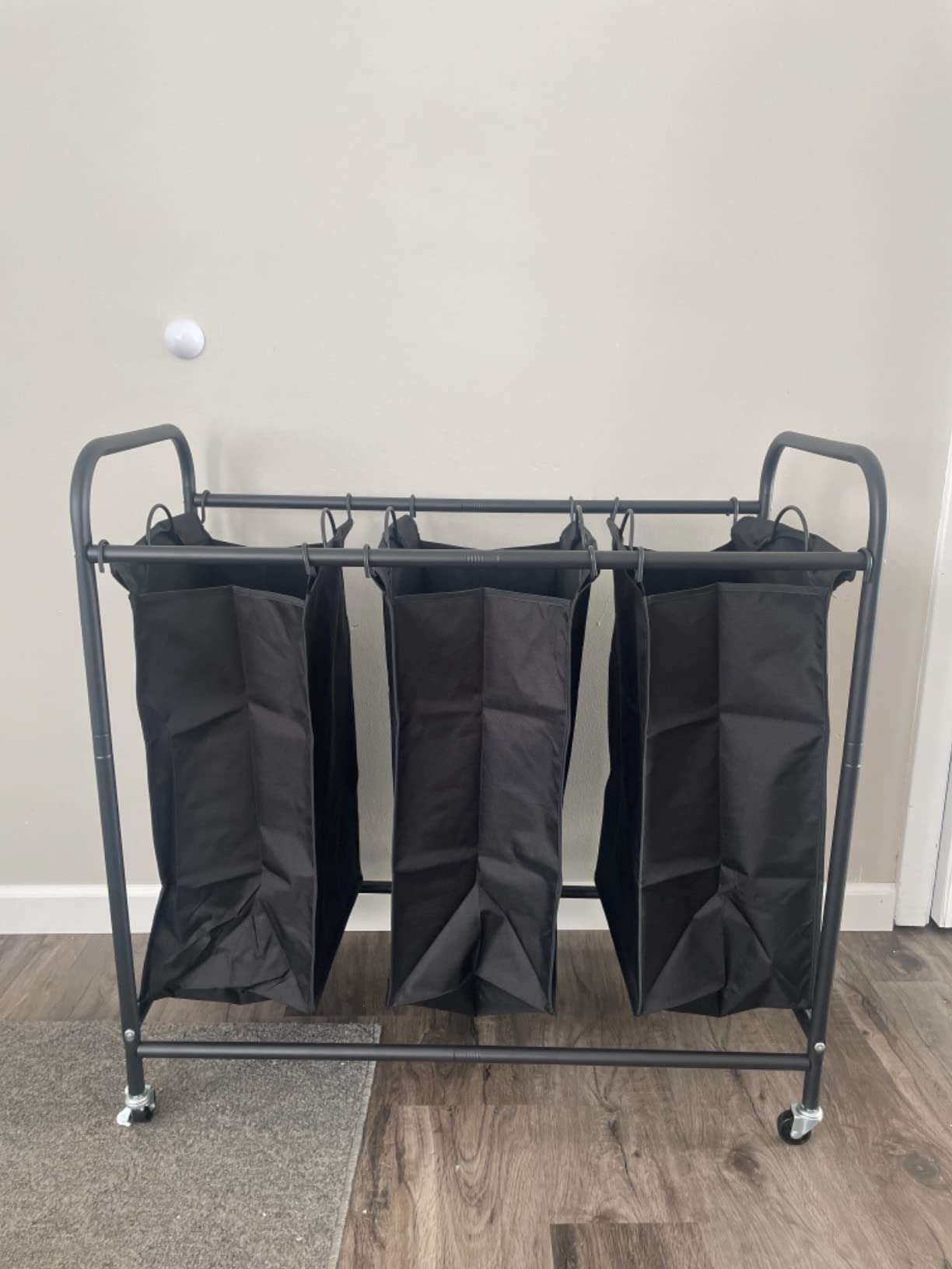 LINZINAR 3 Section Laundry Hamper, Black Laundry Basket 135L Laundry Sorter customer photo 1