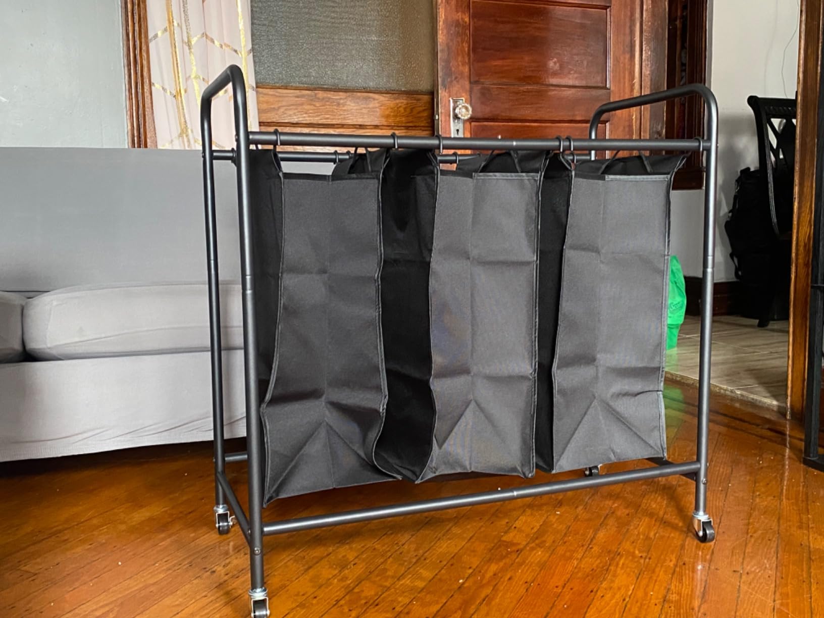 LINZINAR 3 Section Laundry Hamper, Black Laundry Basket 135L Laundry Sorter customer photo 2