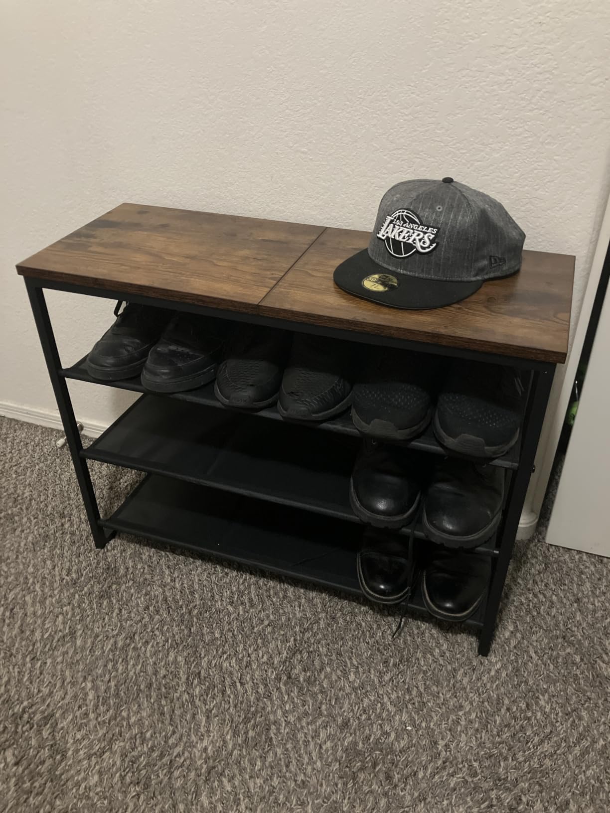 HOOBRO Shoe Rack, 4 Tier Shoe Storage Organizer with 3 Oxford Fabric Shelves and Top Panel, Holds 12-16 Pairs of Shoes for Entryway and Closet, Industrial, Rustic Brown BF47XJ01G1 customer photo 1