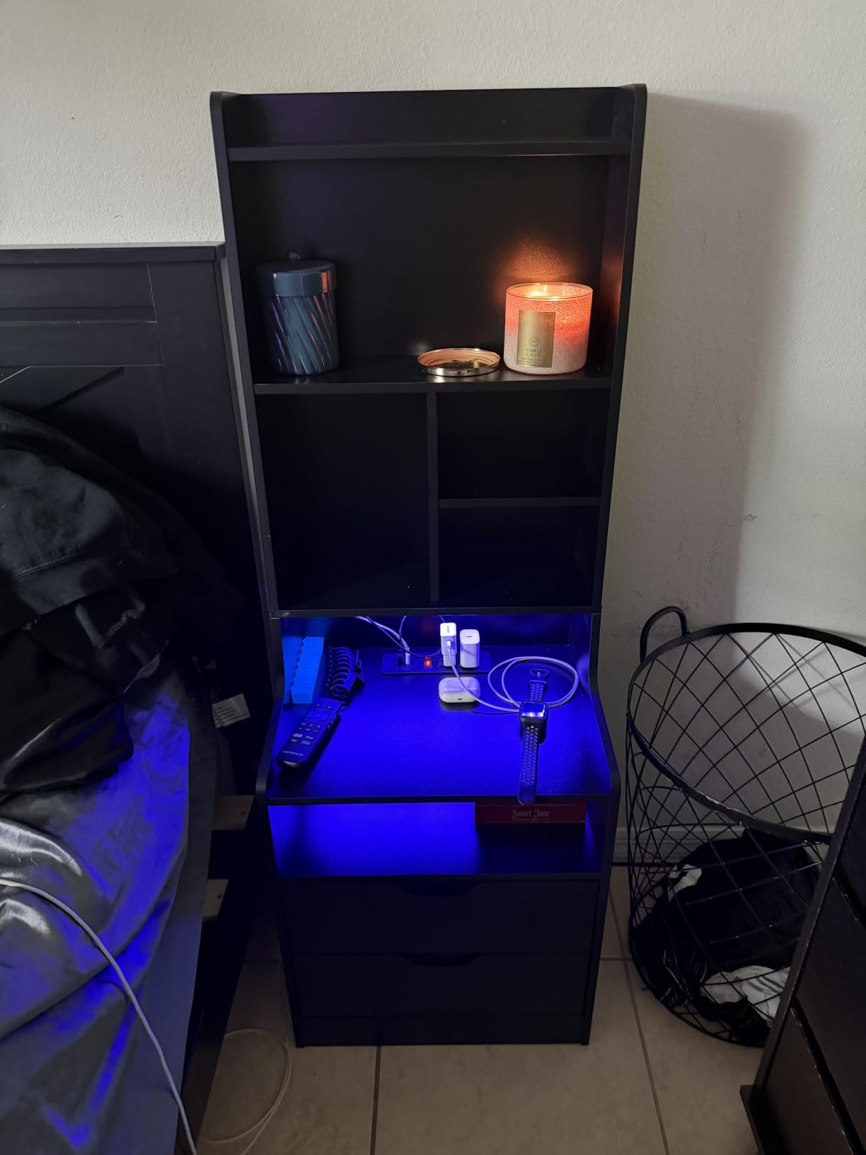 ADORNEVE Tall Black Nightstand with Bookshelf customer photo 1