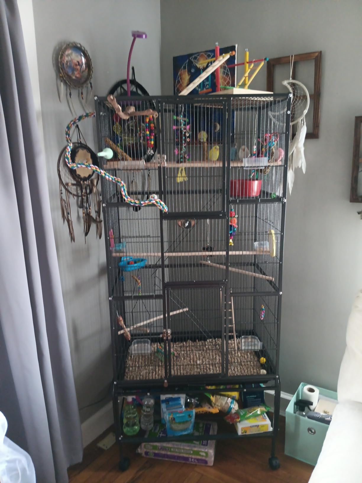 Panana 69inch Height Large Bird Cages Parrot Cage Wide Flight Metal Animal Cage for Budgie Parakeet Conure with Rolling Stand Wheels (Black) customer photo 2
