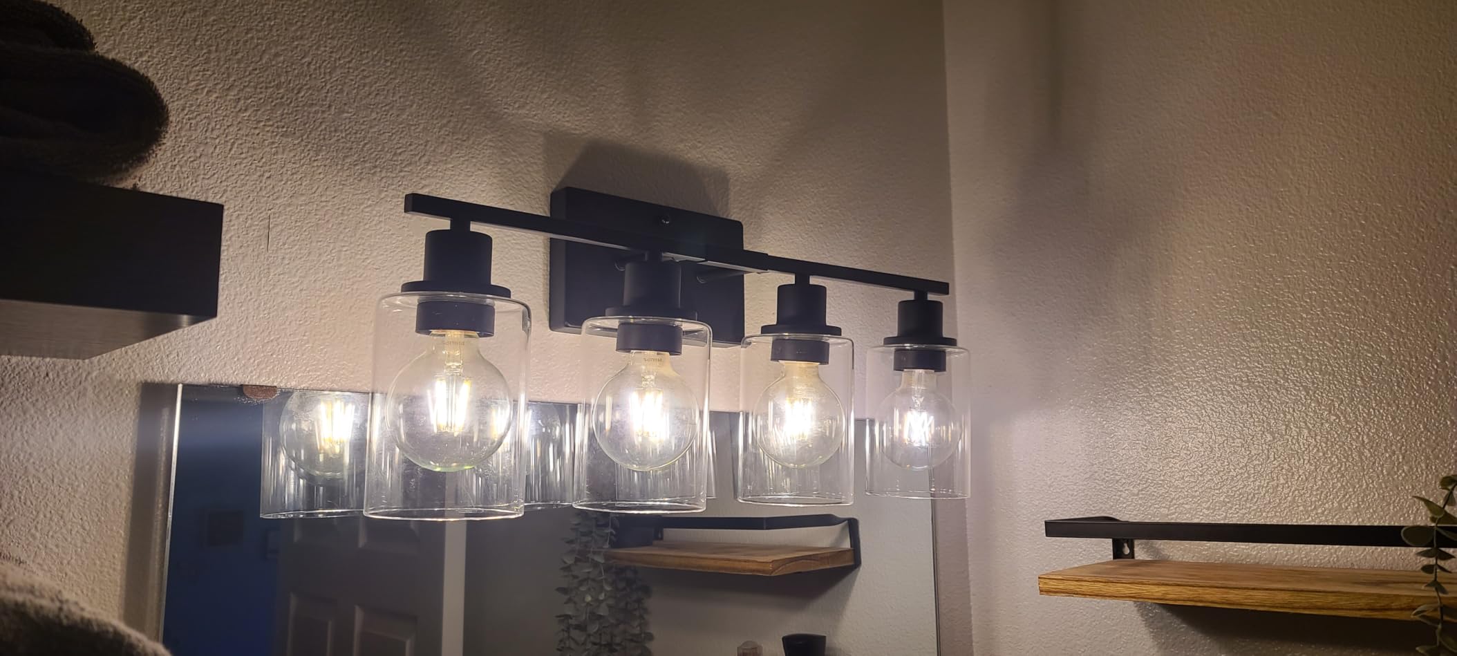 Indoi 4-Light Bathroom Light Fixtures, Matte Black Modern Vanity Lights with Clear Glass Shades, Bathroom Wall Lamp for Mirror Living Room Cabinet Bedroom Porch customer photo 1