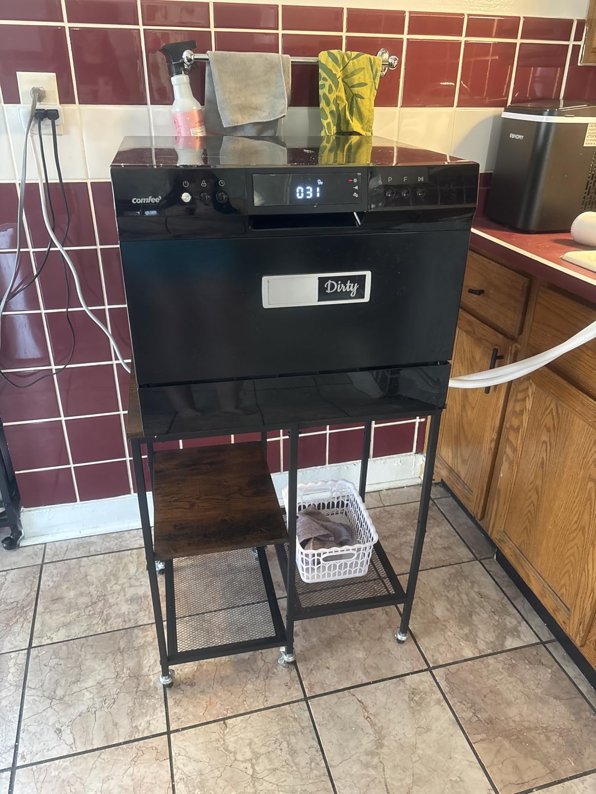 OGEMXU Rolling Kitchen Microwave Cart,4 Tier Microwave Stand,Brown customer photo 1