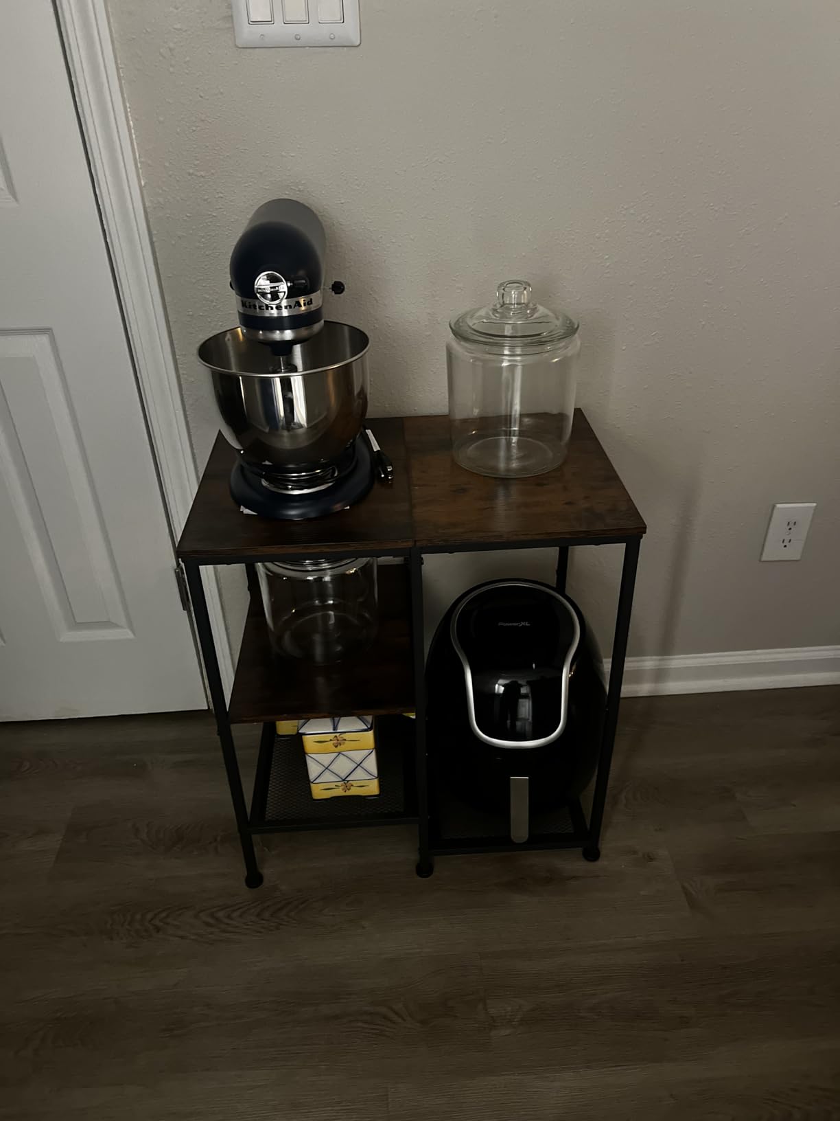 OGEMXU Rolling Kitchen Microwave Cart,4 Tier Microwave Stand,Brown customer photo 2