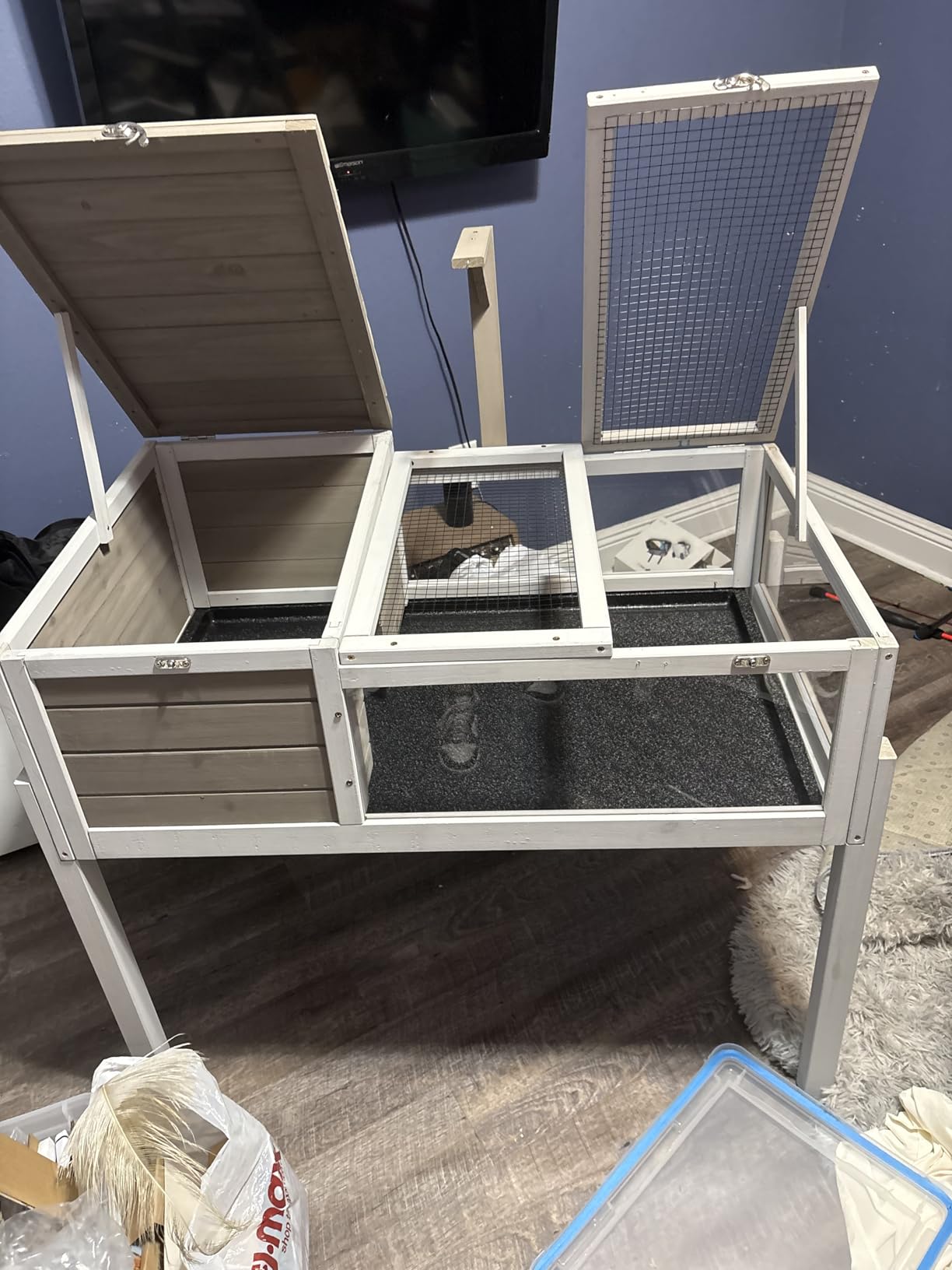 PetsCosset Tortoise Habitat with Detachable Legs, Wooden Indoor & Outdoor Turtle Enclosure, Two-Room Reptile House, Large Observation Windows, Removable Pull-Out Tray, for Tortoises customer photo 2