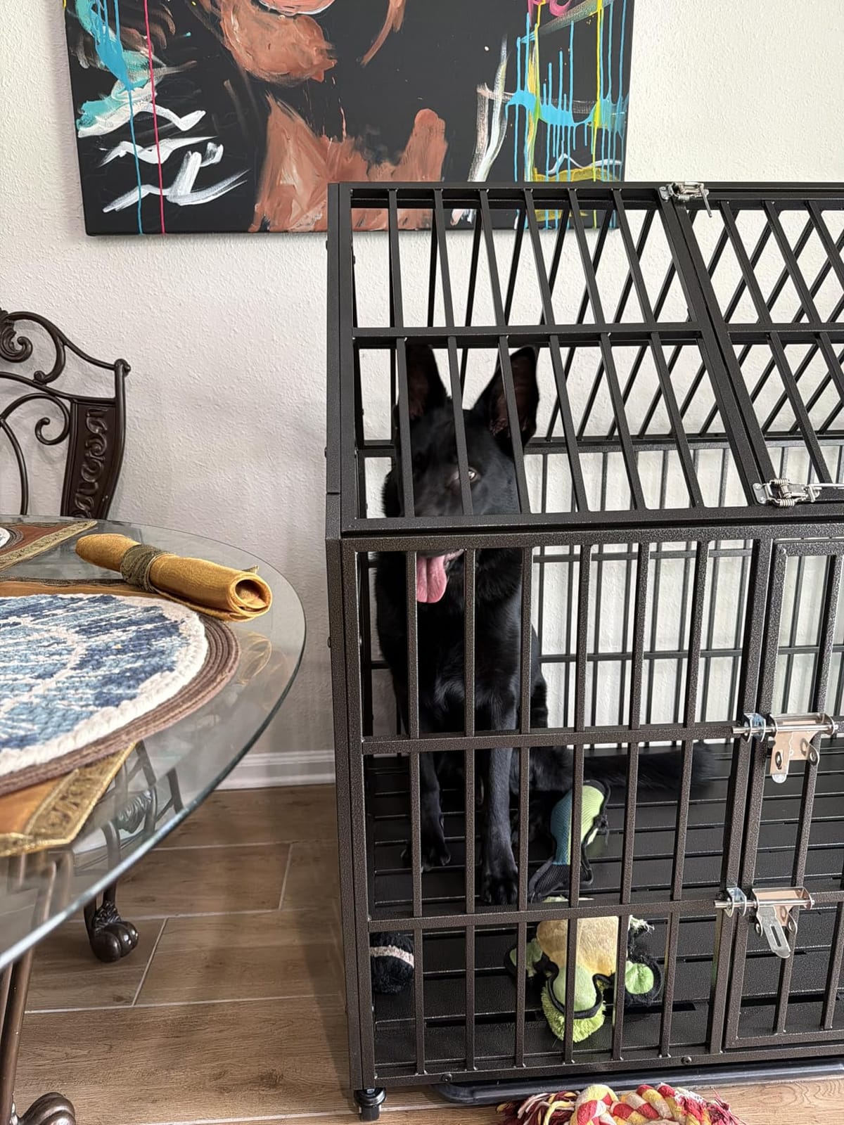 Heavy Duty Dog Crate 54 Inch Dog Pet Cage Kennel with Mat Escape Proof with Roof Top Open 4 Wheels 2 Doors Removable Trays for High Anxiety Extra Large XL XXL Dogs Breeds Great Dane Mastiff Bernard customer photo 1