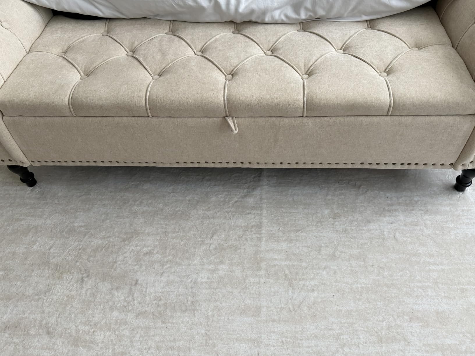 67 Inch Storage Bench for Bedroom, King Size End of Bed Bench, Upholstered Bench with Rolled Arms, Linen Tufted Button Storage Ottoman Benches, Living Room, Entryway, Cream Beige customer photo 2