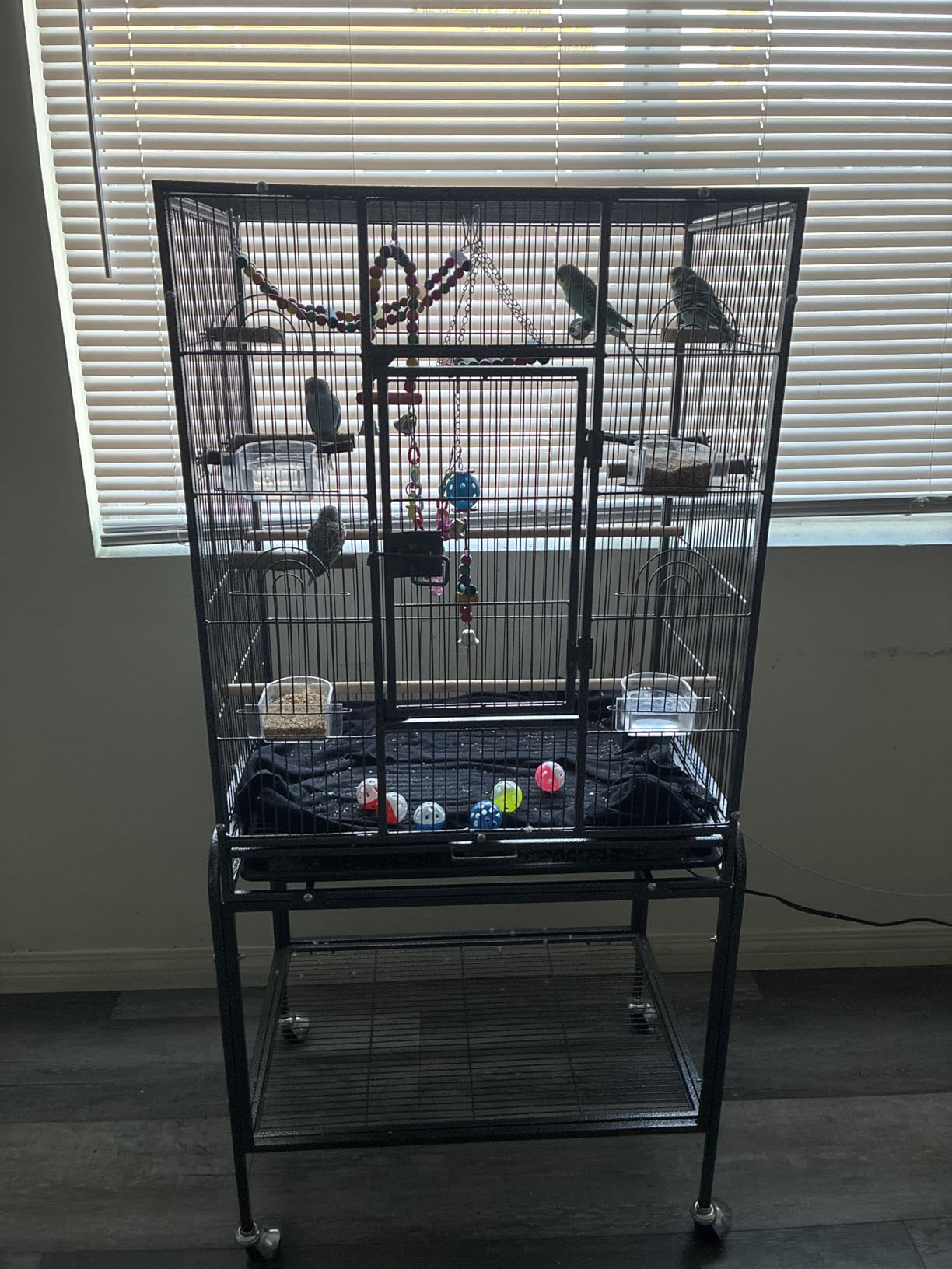 VINGLI 53-inch Bird Cage with Wheels, Durable Wrought Iron Parakeet Cage with Slide Out Tray, Black Bird Cages for Parakeets/Lovebird/Cockatiels/Budgies and Other Small/Medium Birds (Black, 53 inch) customer photo 2
