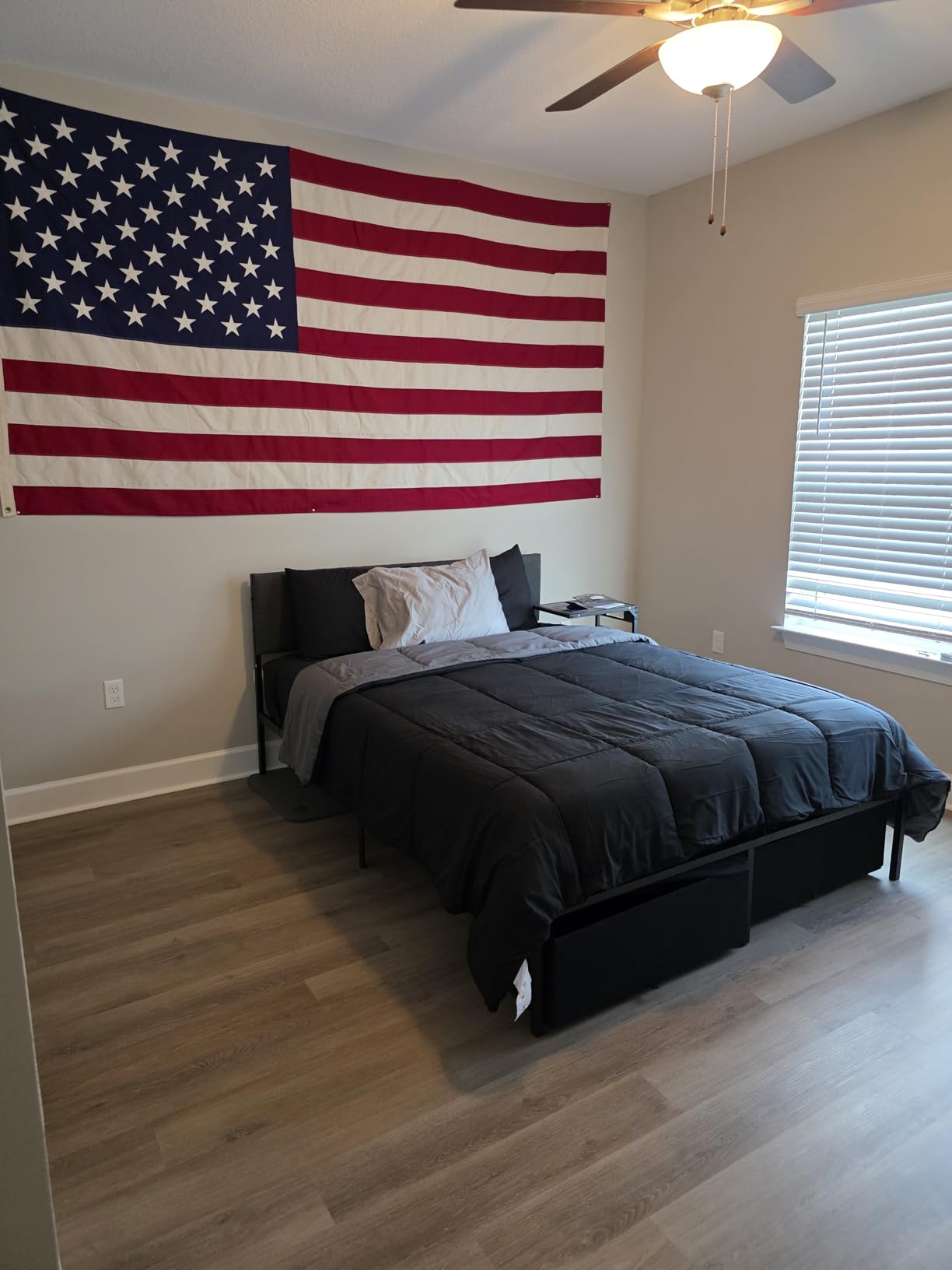 Furnulem Full Size Bed Frame with Upholstered Headboard & 2 Storage Drawers customer photo 2