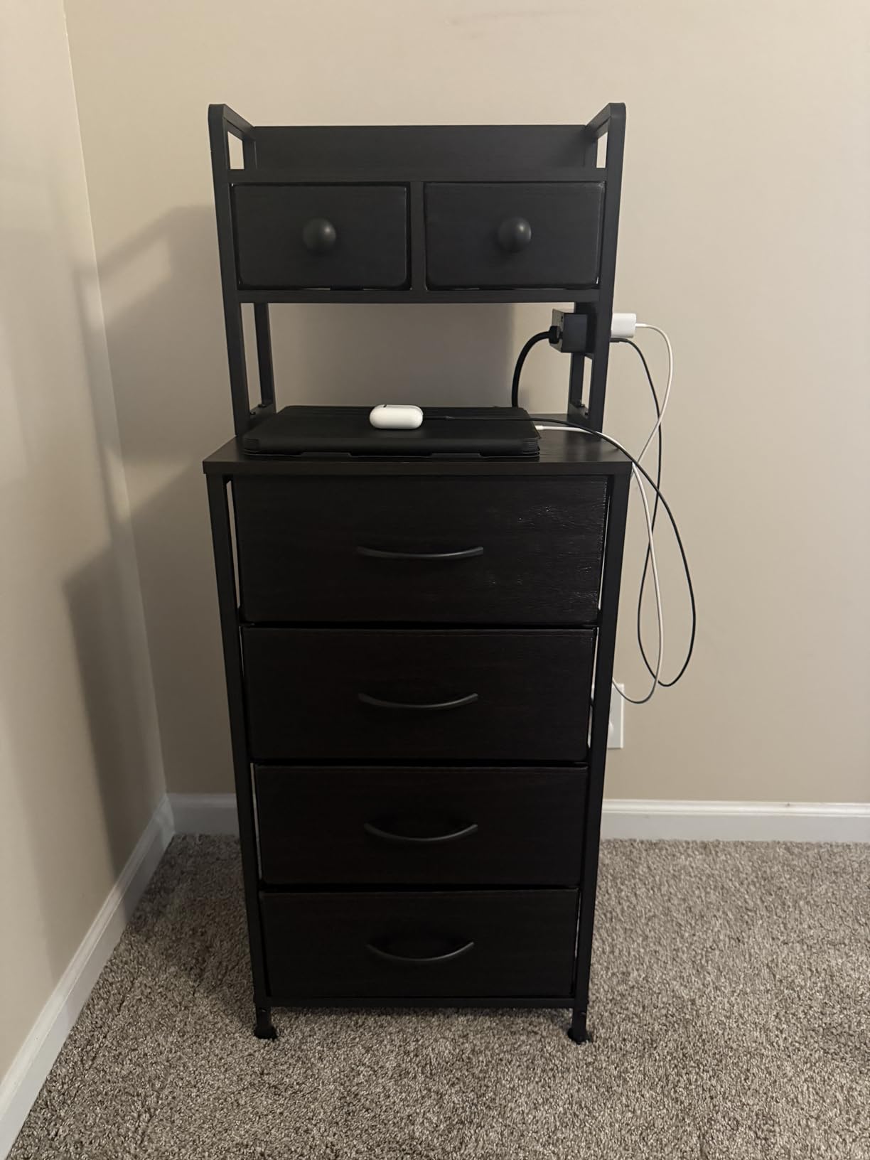 REAHOME 41 Inch LED Nightstand with Charging Station, Black Wood Grain customer photo 1