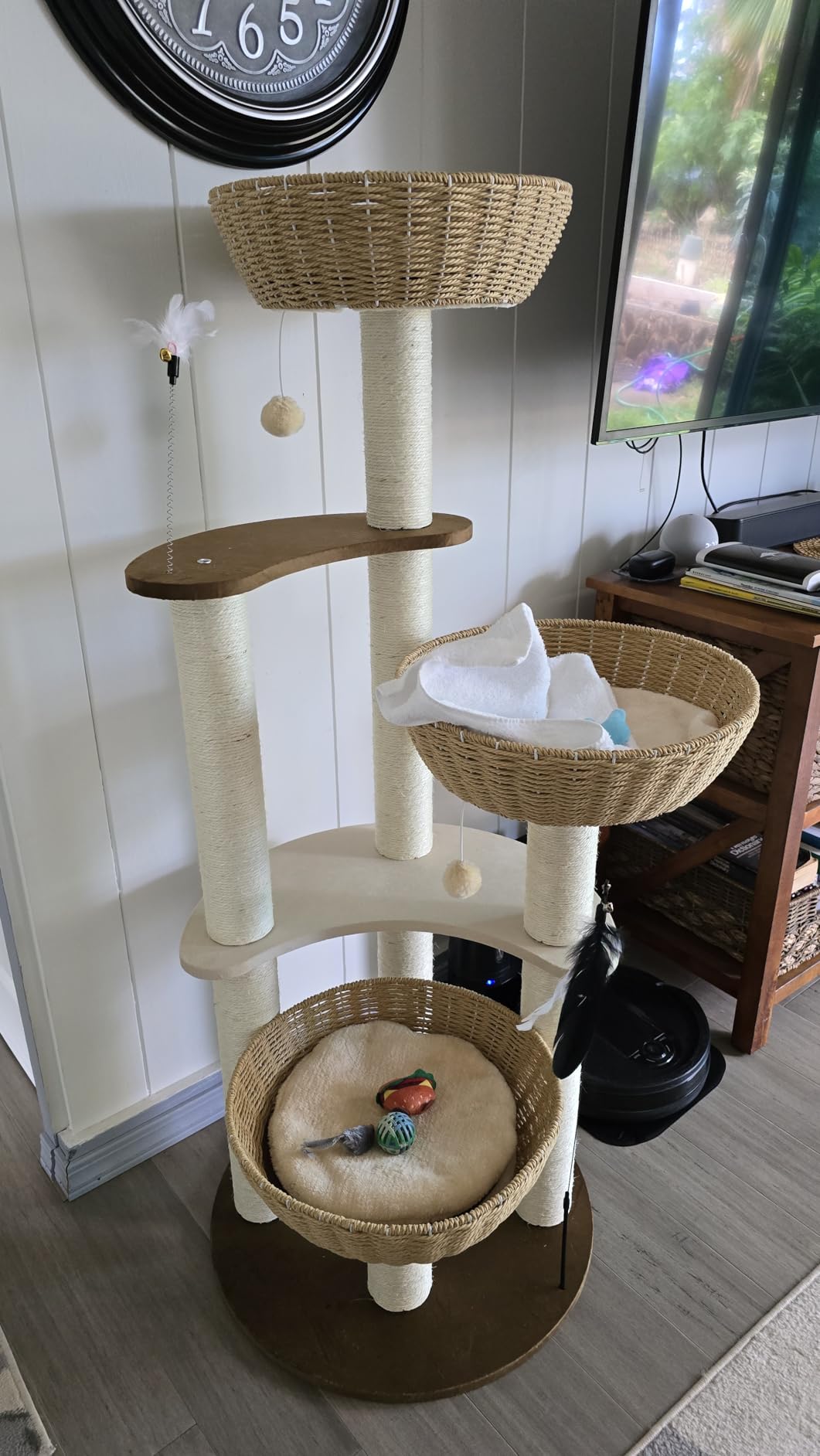 Modern Cat Tree for Indoor Cats, 30 in Cat Tower with Basket Bed customer photo 1