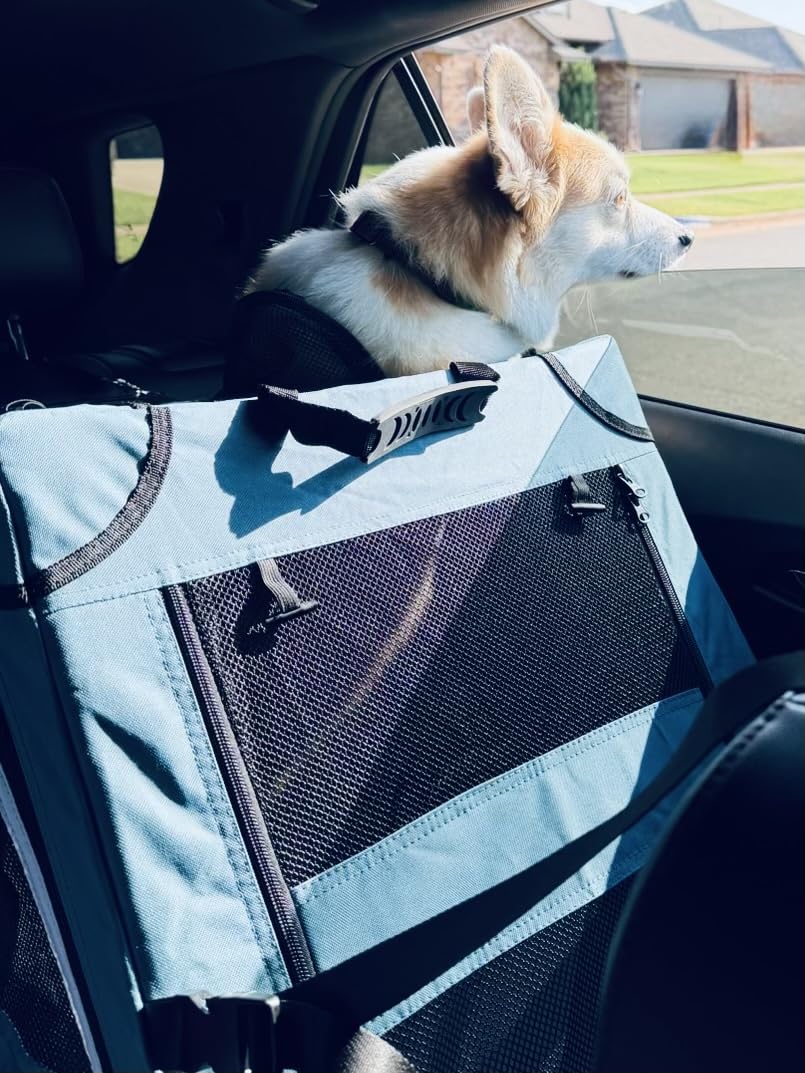 Snagle Paw Portable Dog Crate for Car Travel,Metal Frame Pet Crate,Pet Carrier for Car Back Seat Secures with Headrest Strap and Seatbelt,L customer photo 2