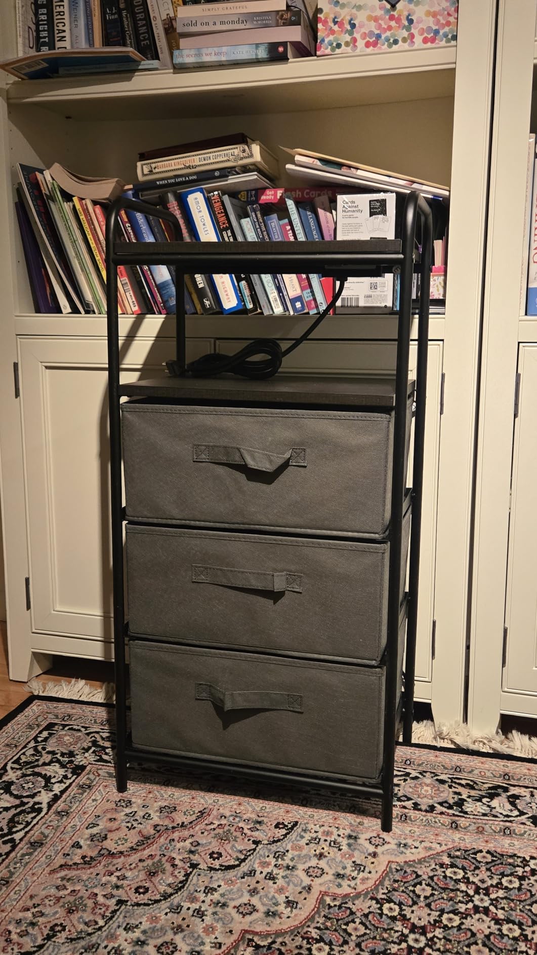 Tall Narrow Nightstand with Bookshelf, 47