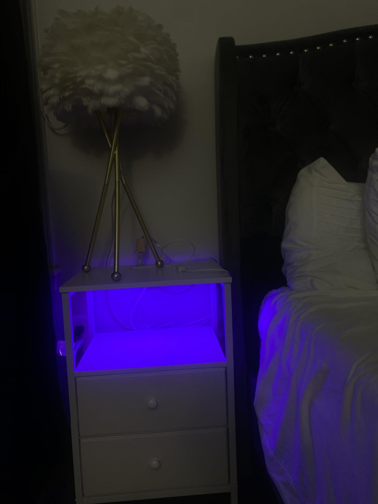 BOLUO Black Dresser with 5 Drawers Tall Nightstand with Charging Station and LED Light, Bedside Table Room Storage Drawers Closet customer photo 1