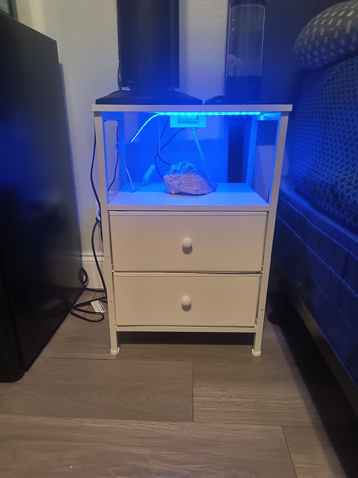 BOLUO Black Dresser with 5 Drawers Tall Nightstand with Charging Station and LED Light, Bedside Table Room Storage Drawers Closet customer photo 2