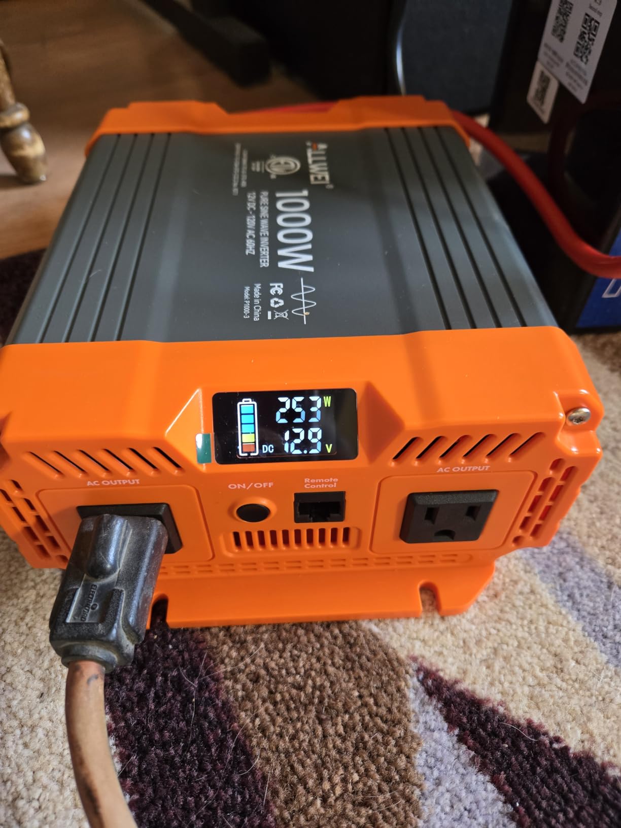 1000W Pure Sine Wave Power Inverter 12V DC to 120V AC, ETL Listed to UL 458 customer photo 1