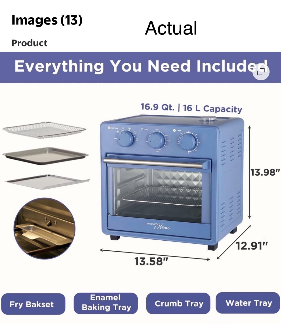 Magnavox Home, 16.5 qt Air Fryer Oven, With Steam Infusion, Cream, Convection Countertop Oven, 6 Cooking Functions, 200–450°F Temperature Control, Interior Light, Fry Basket & Baking Tray Included customer photo 1