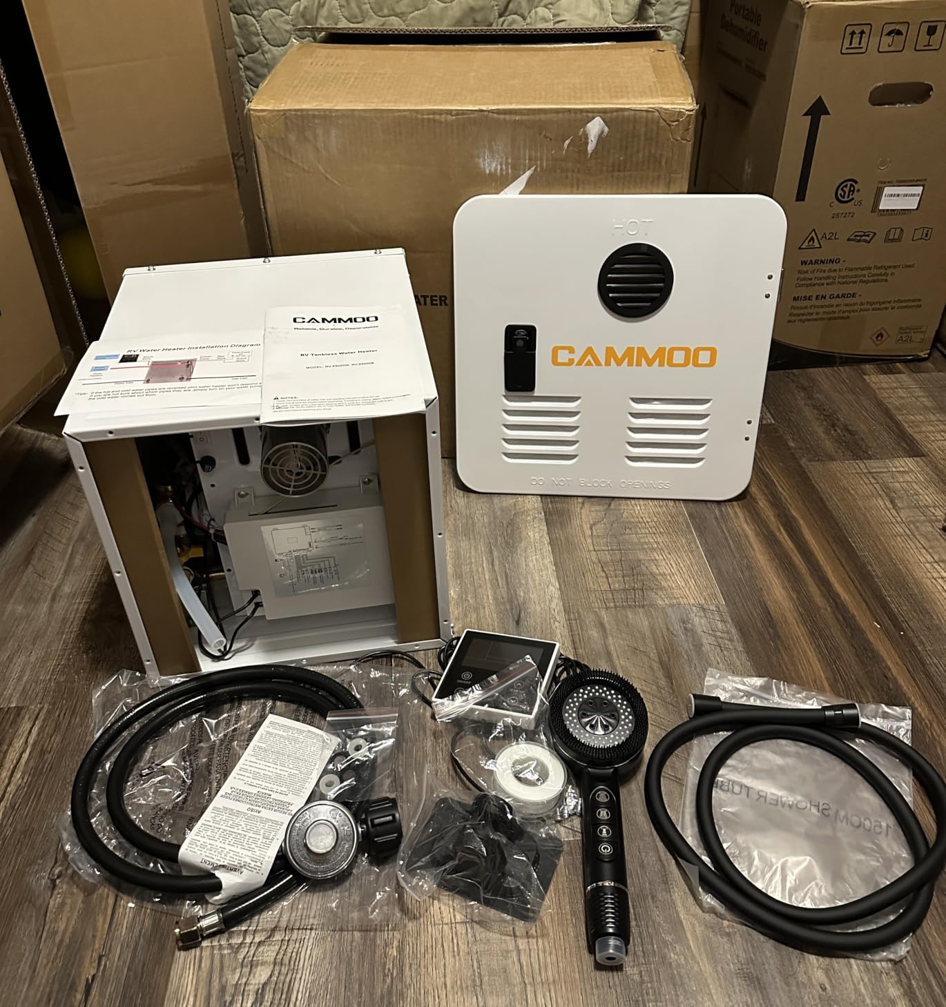 CAMMOO 65000BTU RV Tankless Water Heater with Door, Dual Outlet, 12V DC customer photo 1