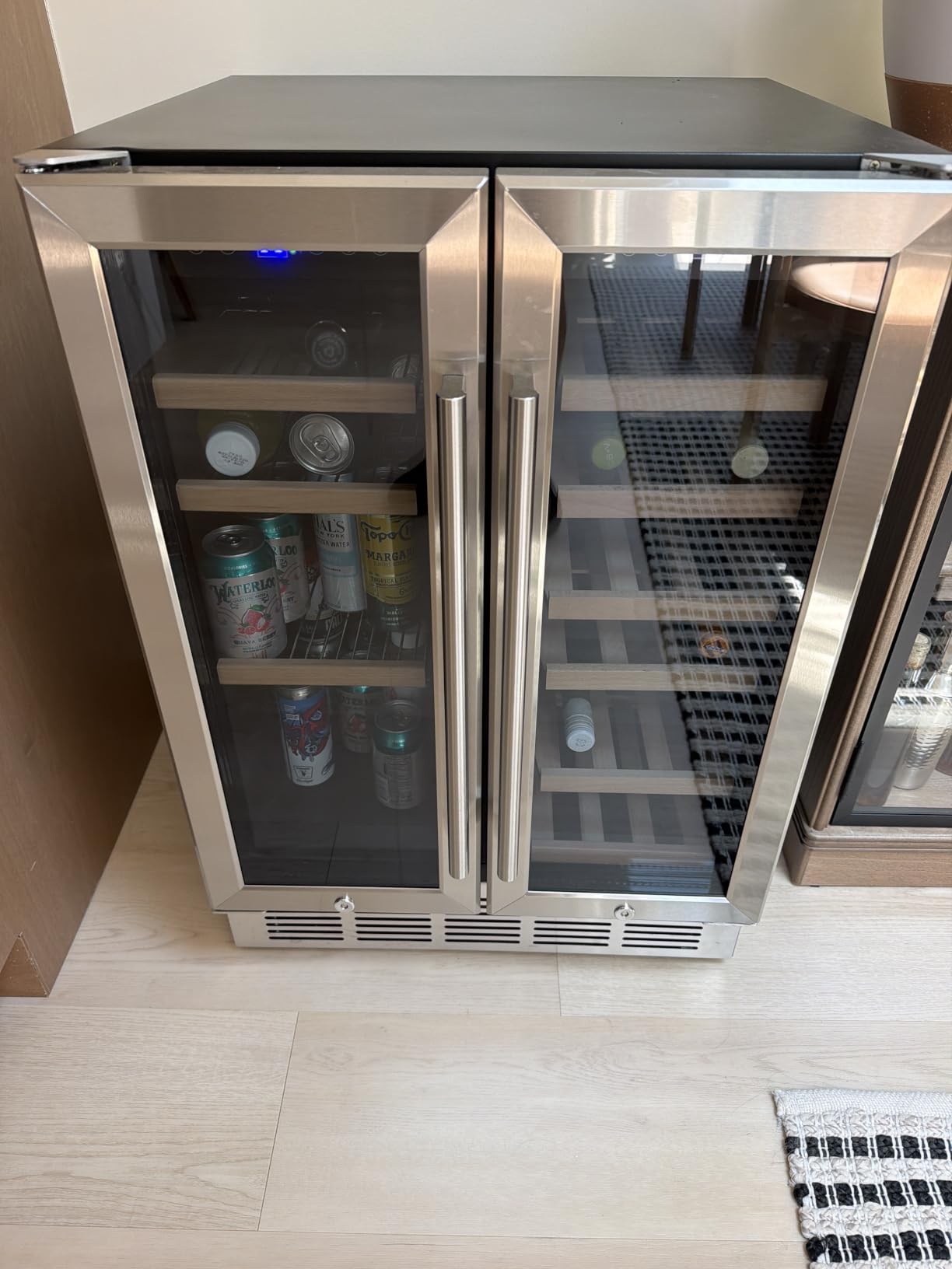 FoMup Wine Fridge Dual Zone, Freestanding Wine Cooler Refrigerator 180 Bottles Large Capacity with Sliding Rail Wooden Shelves and Door Lock, Black customer photo 2